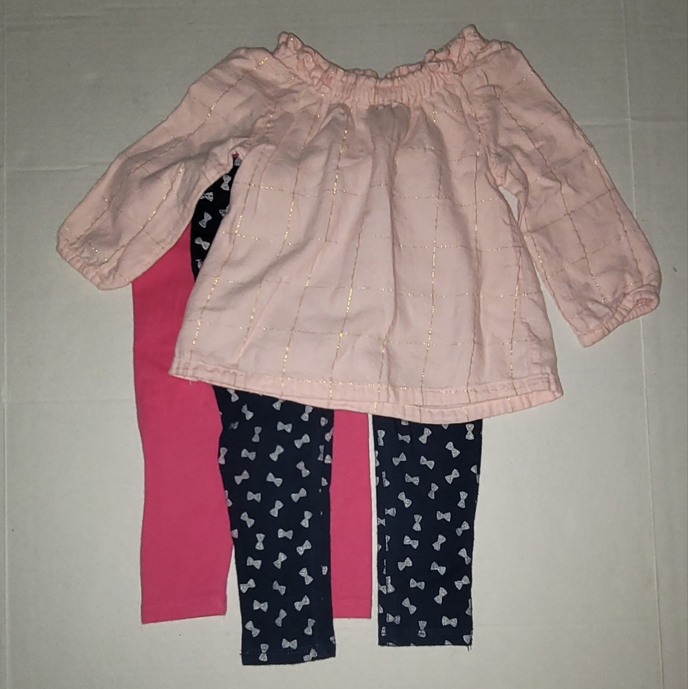 Pink Top and 2 Leggings Set